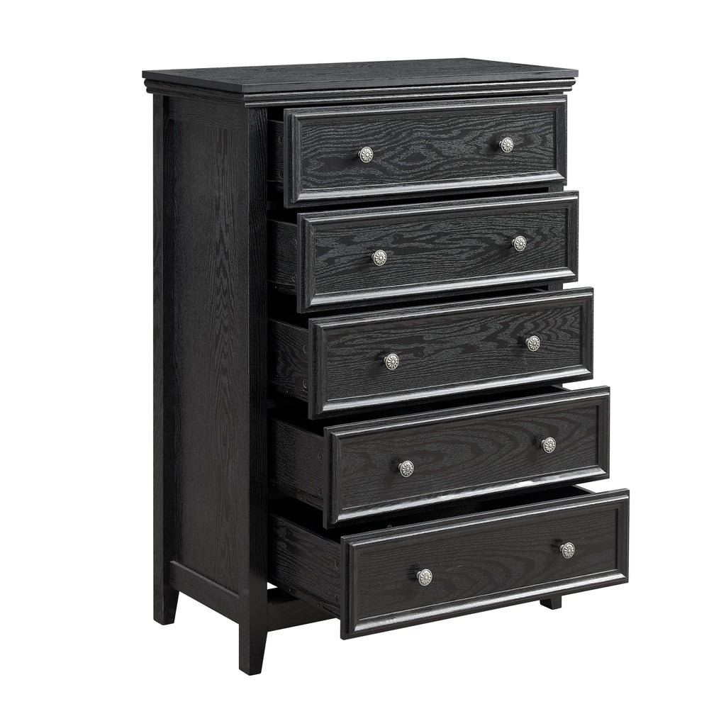 Modern 5-Drawer Black Dresser for Living Room Storage
