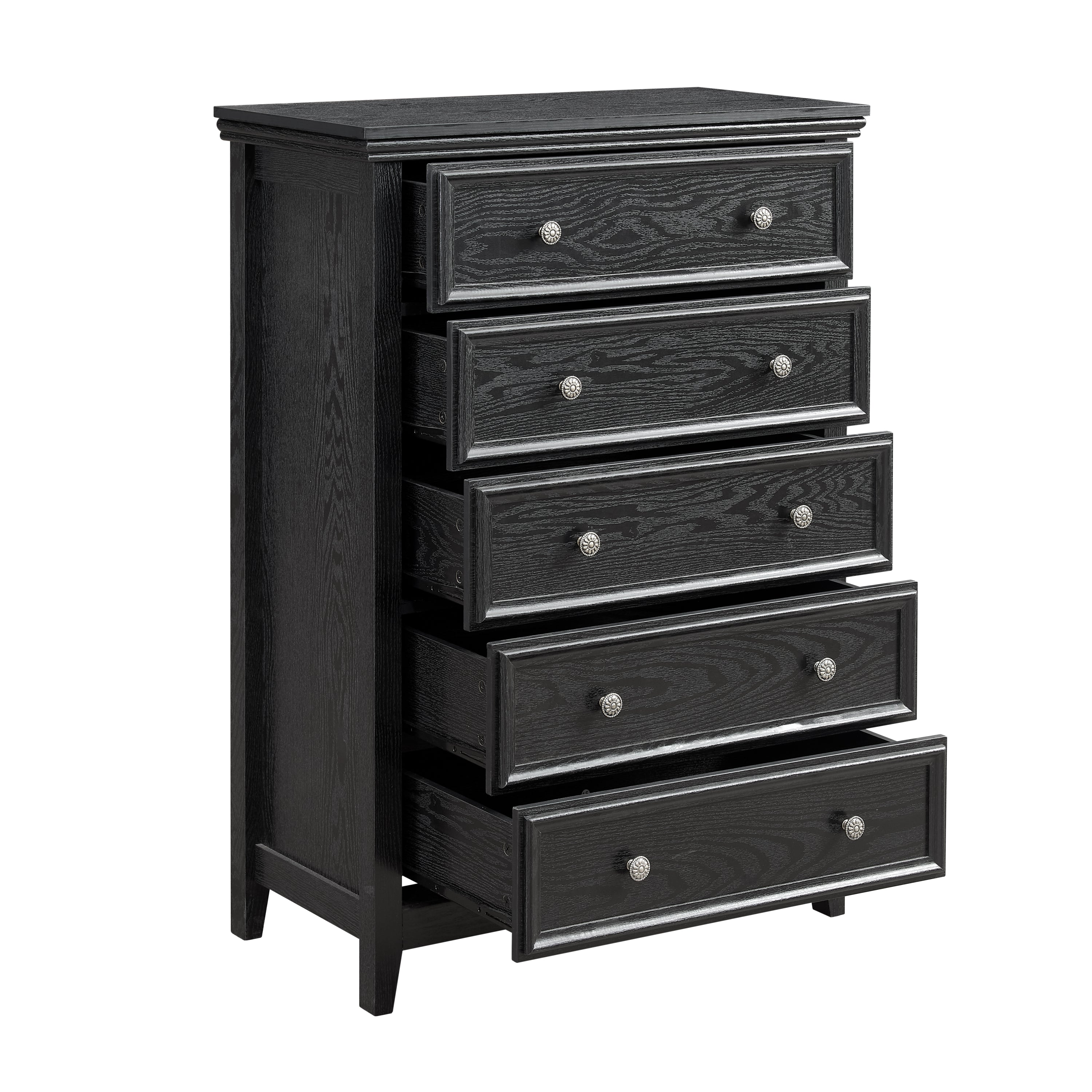 Modern 5-Drawer Black Dresser for Living Room Storage