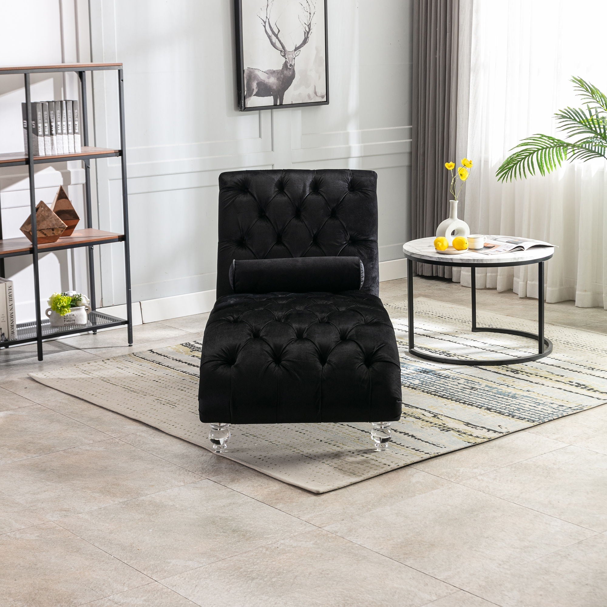 Chaise Lounge Indoor, Button Tufted Upholstered Chaise Lounge Chair With Pillow