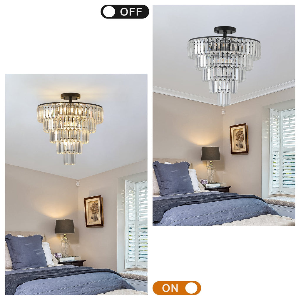 20" Black Crystal Chandelier Ceiling Light