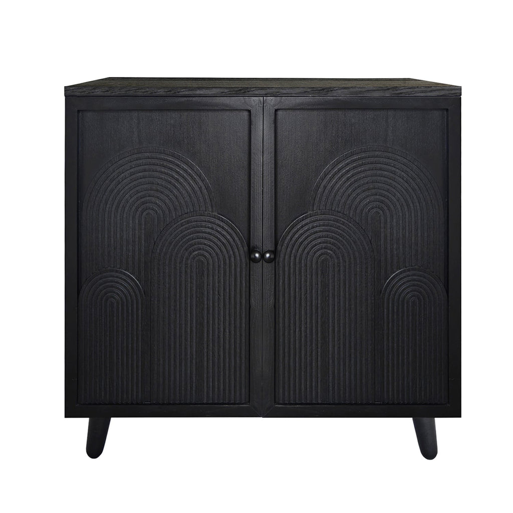 Modern Black Wood Storage Cabinet with Embossed Door