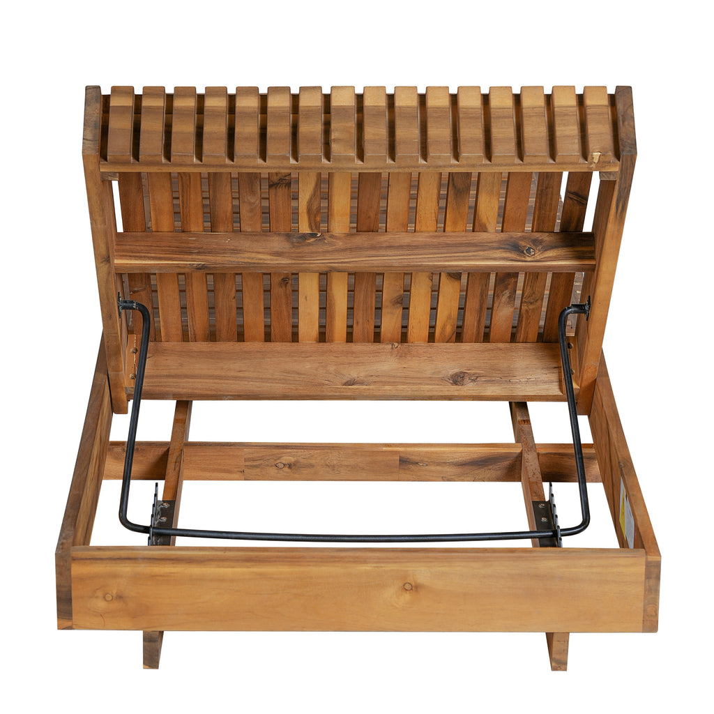 Lounge Chaise Set, Acacia Solid Wood with Cream Lounge Cushion