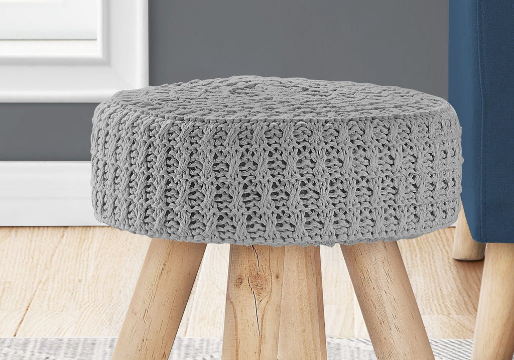 Ottoman, Pouf, Footrest, Foot Stool, Round, Natural Wood Legs, Contemporary, Modern