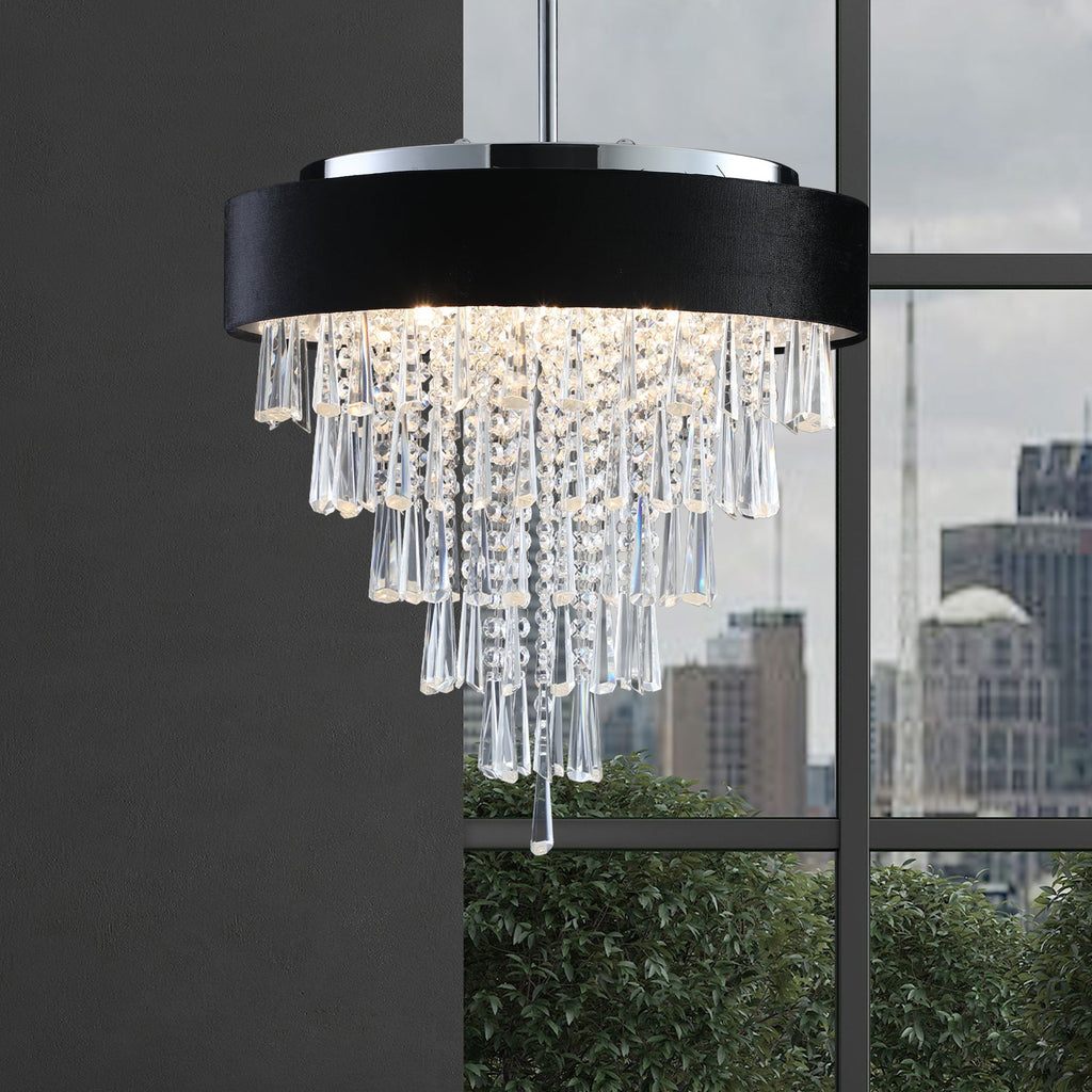 18-inch Modern Crystal Chandelier with Black Velvet Shade