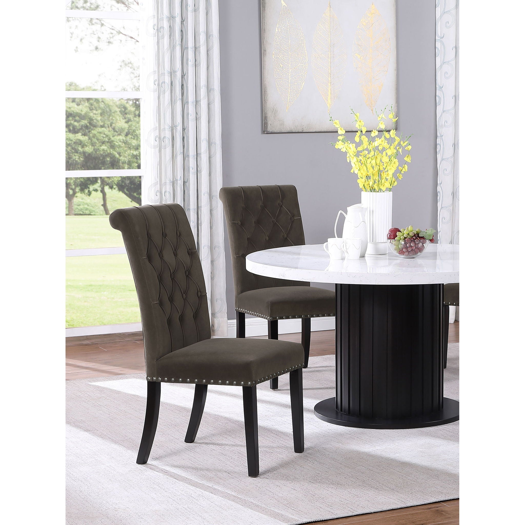 Side Chairs With Tufting Nailhead Trim (Set of 2) - Brown