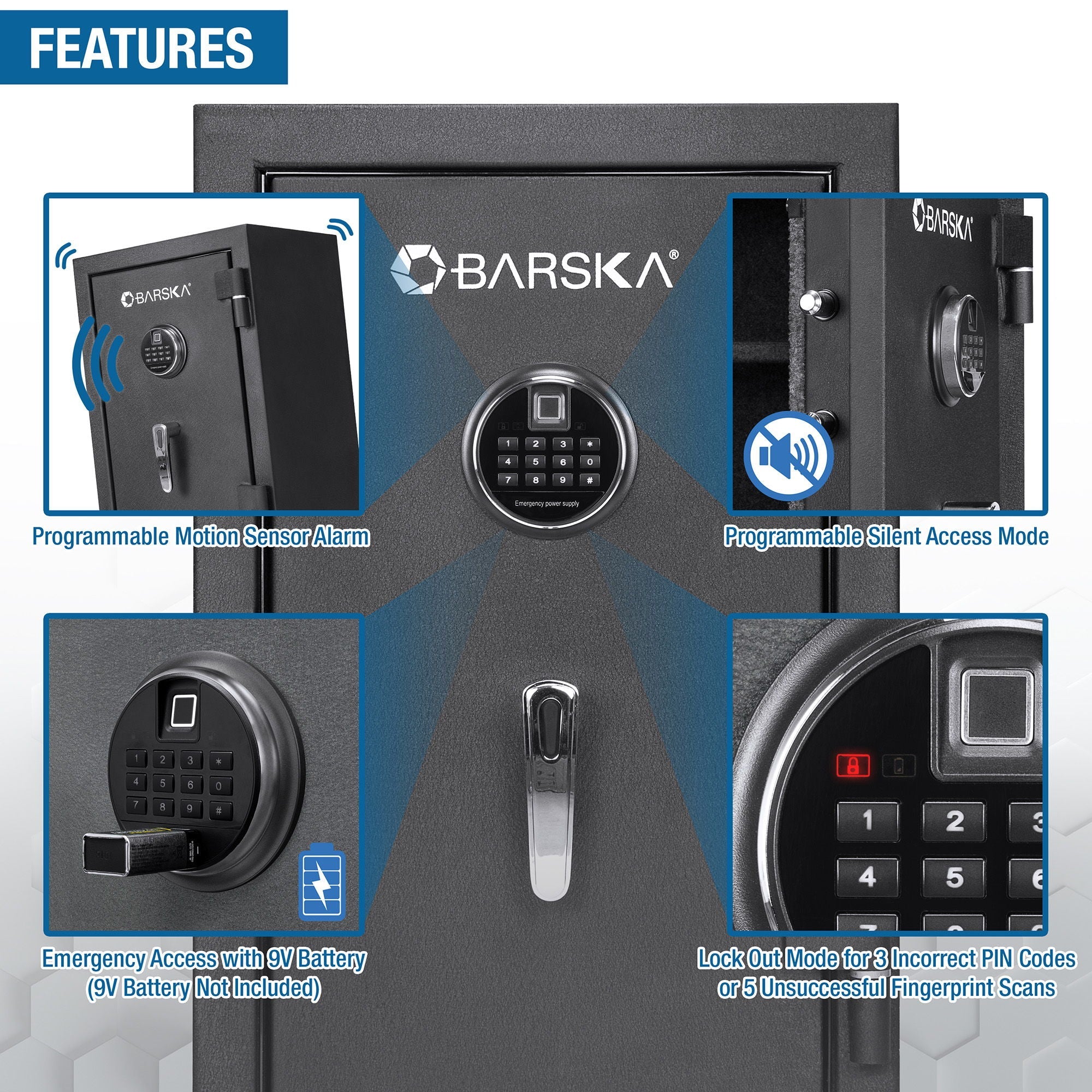 2.02 Cubic Ft Biometric Keypad Fire Resistant Safe - Black