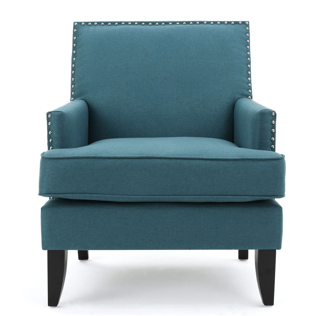 Serenada Upholstered Fabric Club Chair With Nailhead Trim And Tapered Birch Legs
