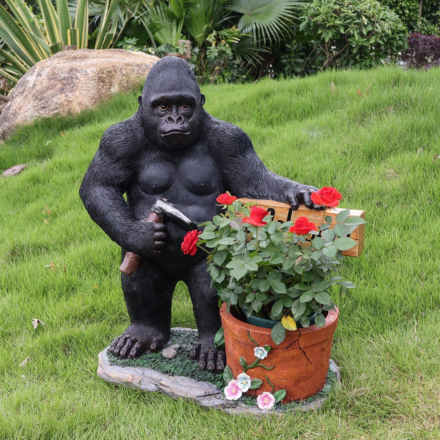 Outdoor Garden Sculpture Chimpanzee Flower Pot Planter