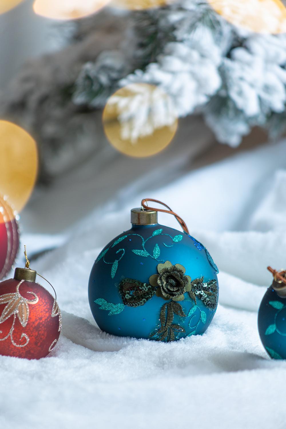 Christmas Ball Ornaments Glass Decorative Hanging Balls Light Blue