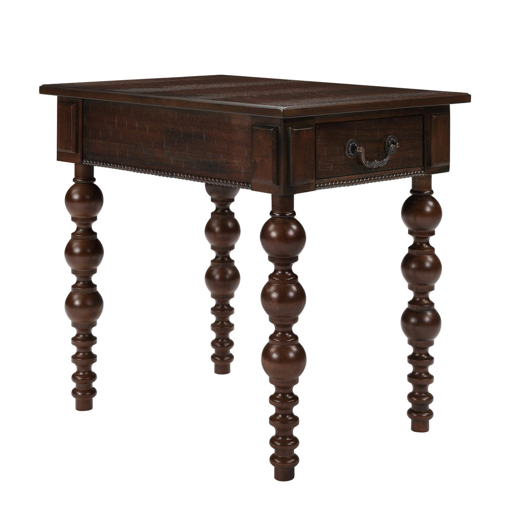Solid Wood End Table with Drawer in Espresso Finish