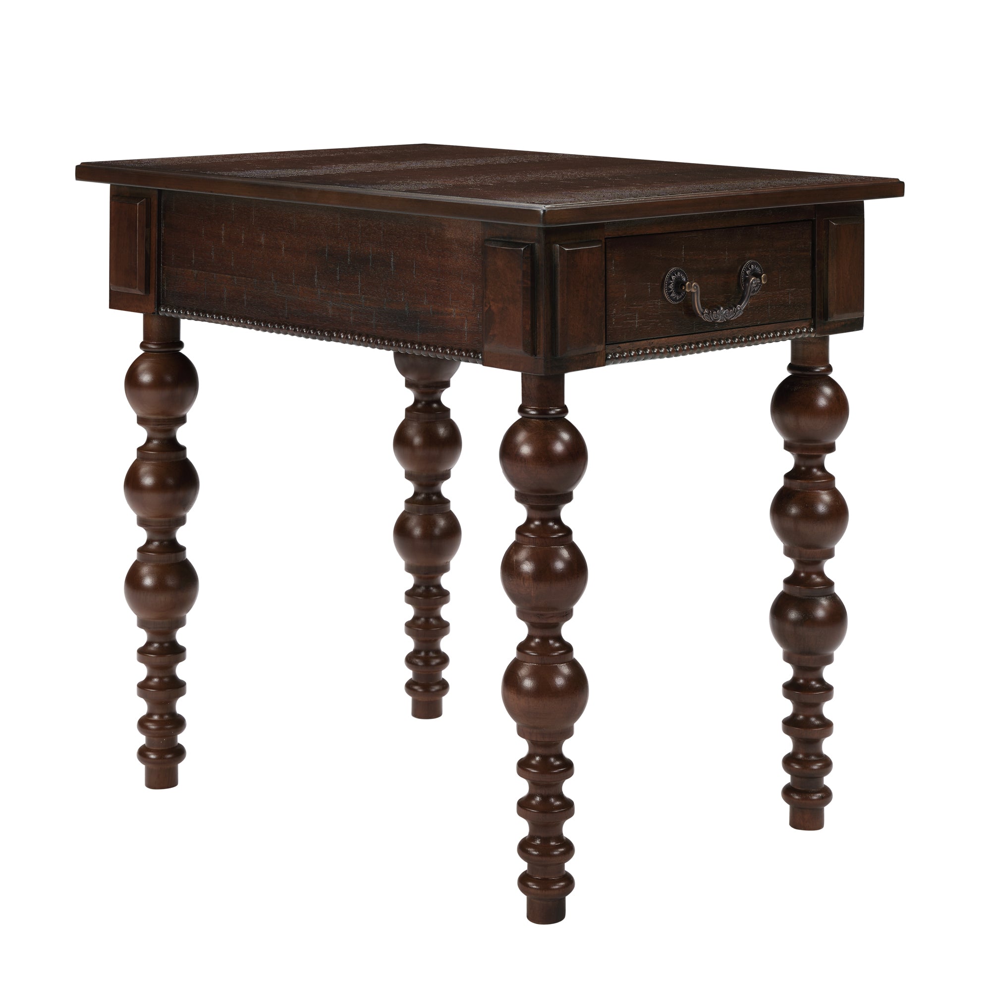 Solid Wood End Table with Drawer in Espresso Finish