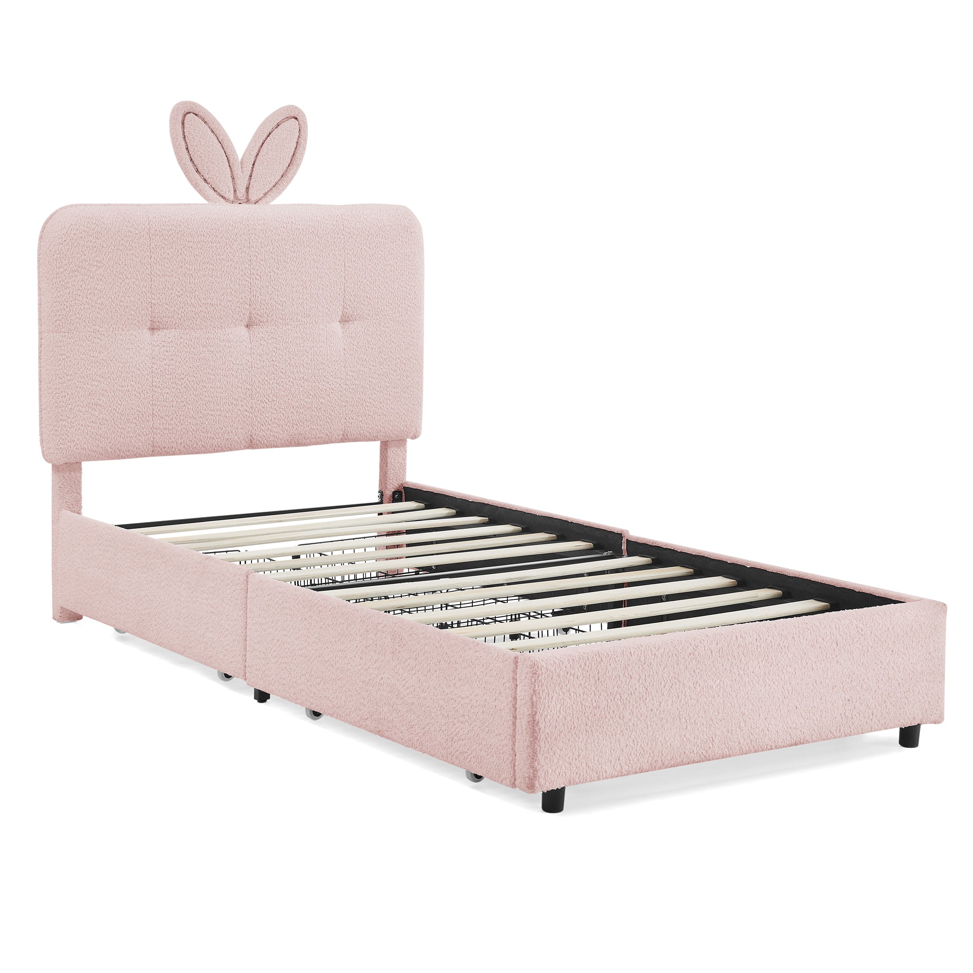 Twin Size Kids Upholstered Bed with Oversized Rabbit Ear Headboard