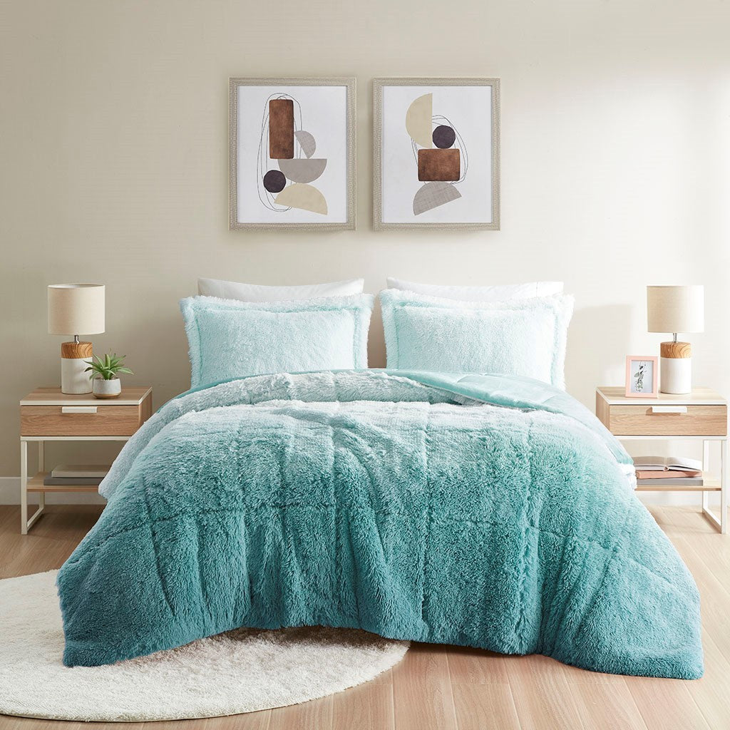 Twin/Twin XL Ombre Shaggy Long Fur Comforter Mini Set