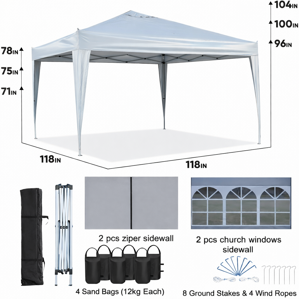 Outdoor 10x 10Ft Pop Up Gazebo Canopy Tent with Removable Sidewalls
