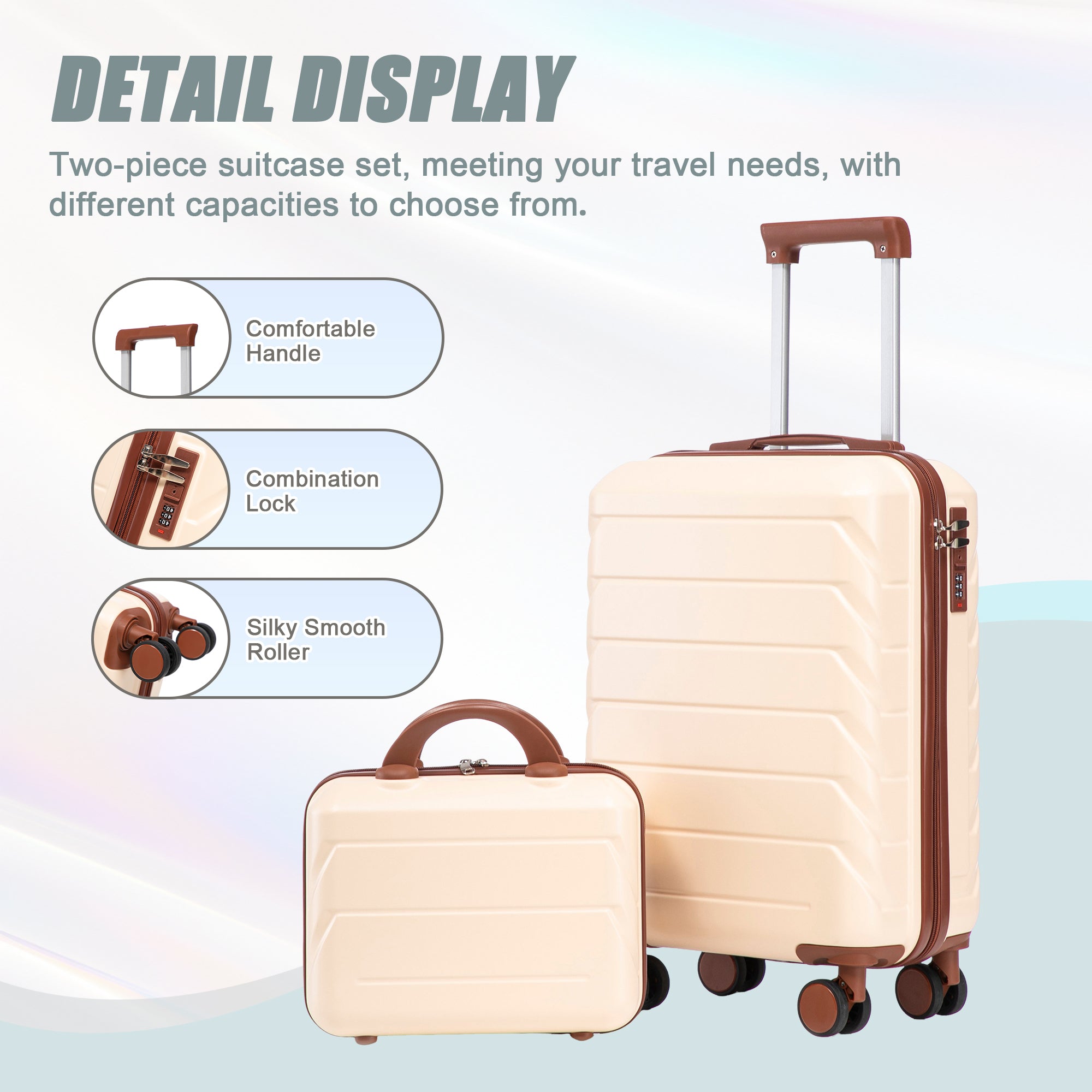 14'/20' 2-Piece Beige ABS Spinner Wheel Luggage Set