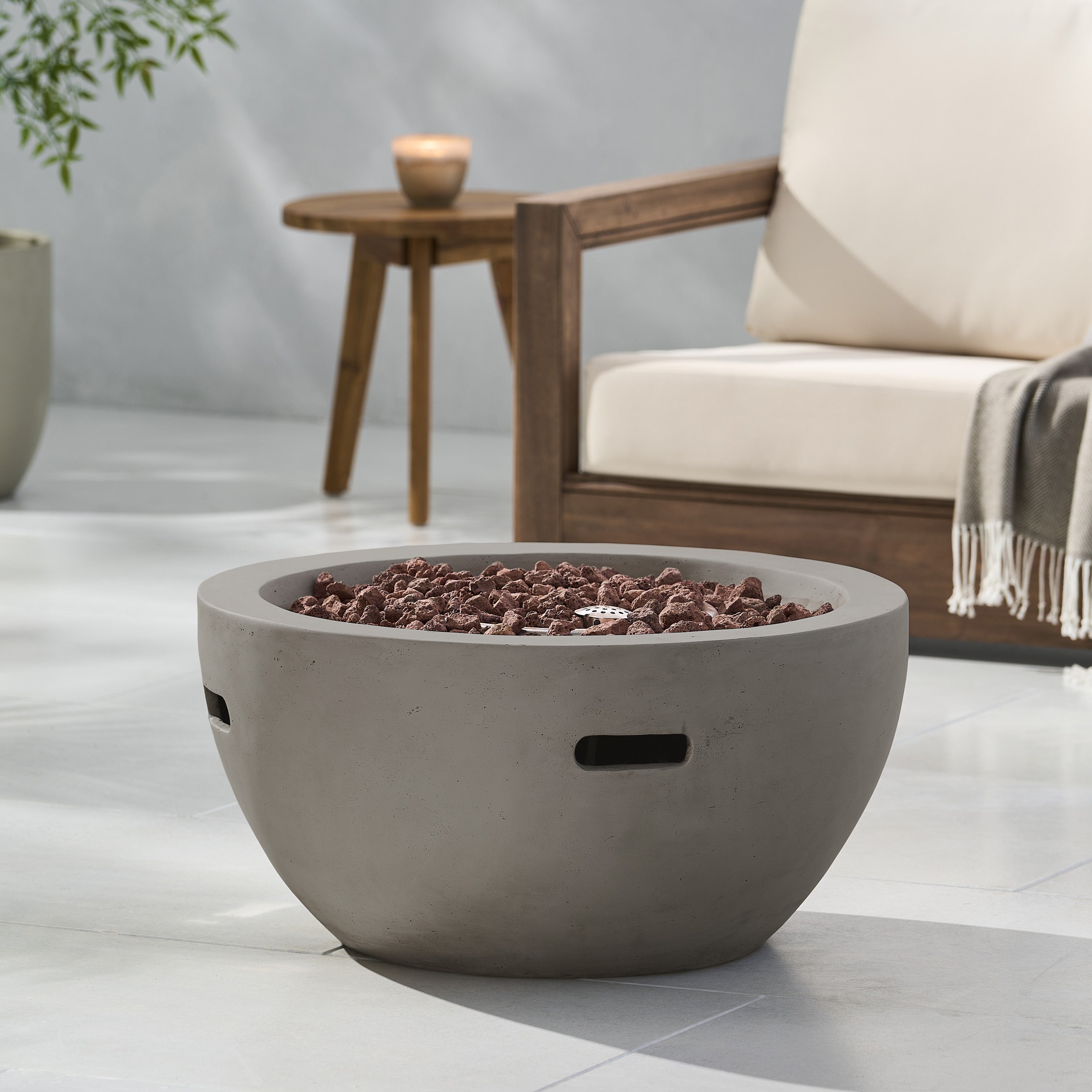 27' Bowl Shaped MGO 40,000 BTU Propane Fire Pit, Light Grey (Tank Cover not Included)