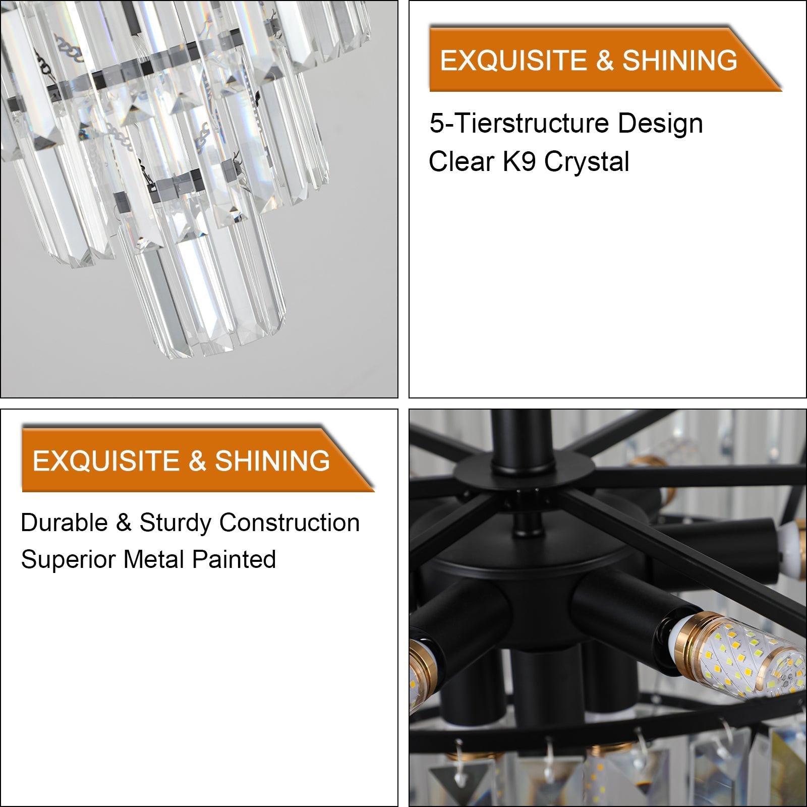 20" Black Crystal Chandelier Ceiling Light