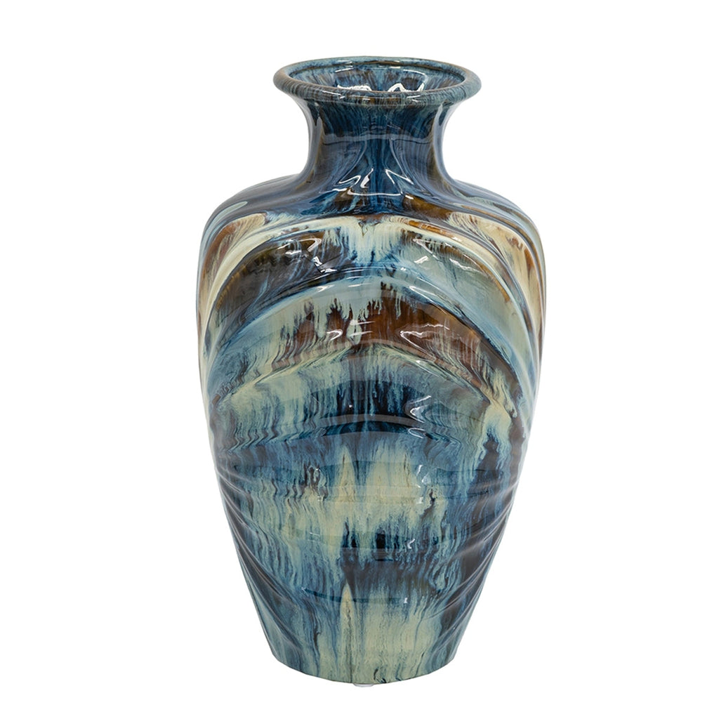 D8.7x15.5' Blue and Brown Reactive Glazed Vase