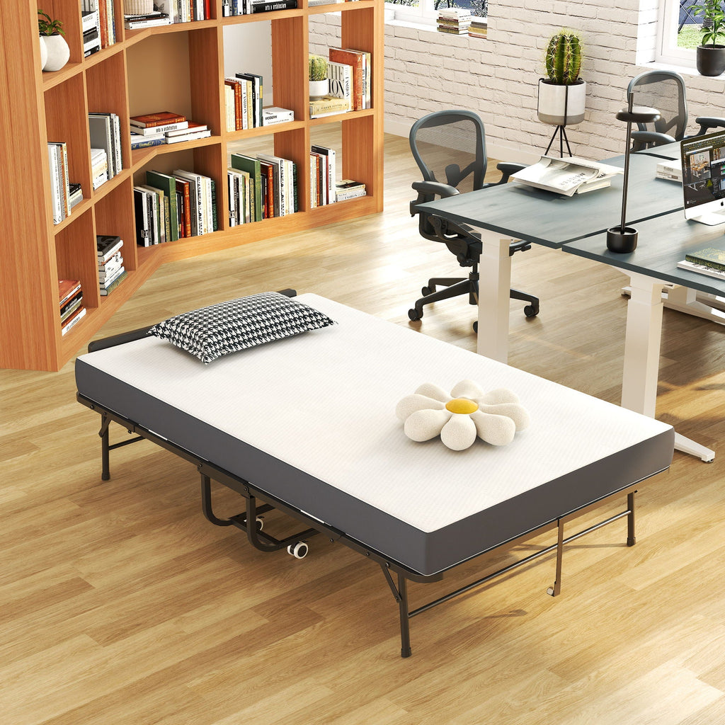 Twin Wide Folding Bed with Adjustable Headboard and Memory Foam Mattress