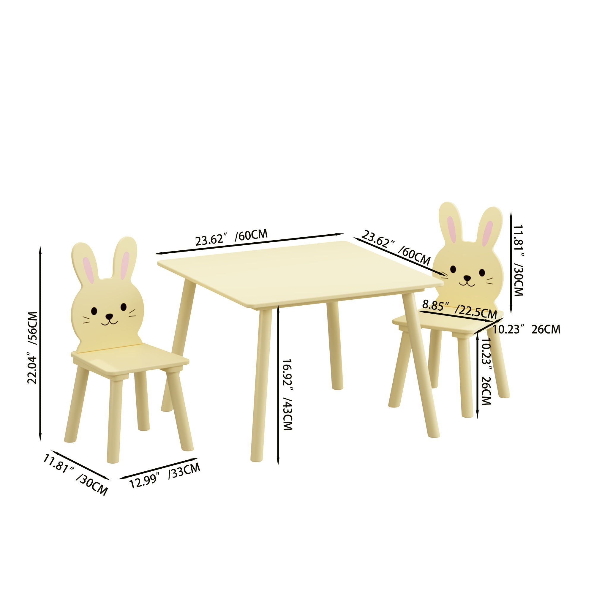 Table and Chair Set with 2 Bunny Chairs, Children's Activity Table for Toddlers