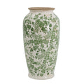 7.7x7.7x14.6' White Ceramic Flower Vase with Green Floral Pattern