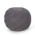 Hazel Modern Knitted Cotton Yarn Round Pouf - Dark Gray
