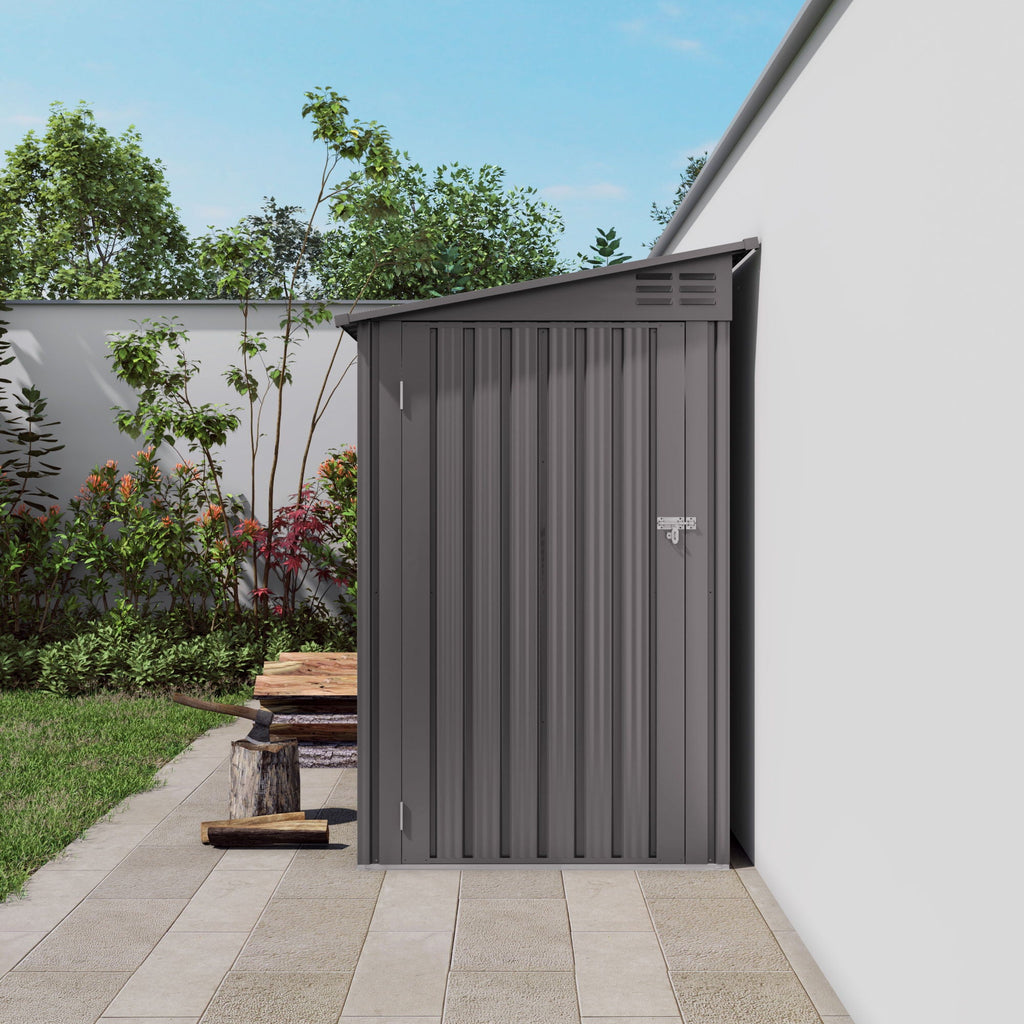 Lean To Shed With Windows, Tool House With Sloping Roof With 2 Vents And 1 Side Open Door For Backyard - Gray