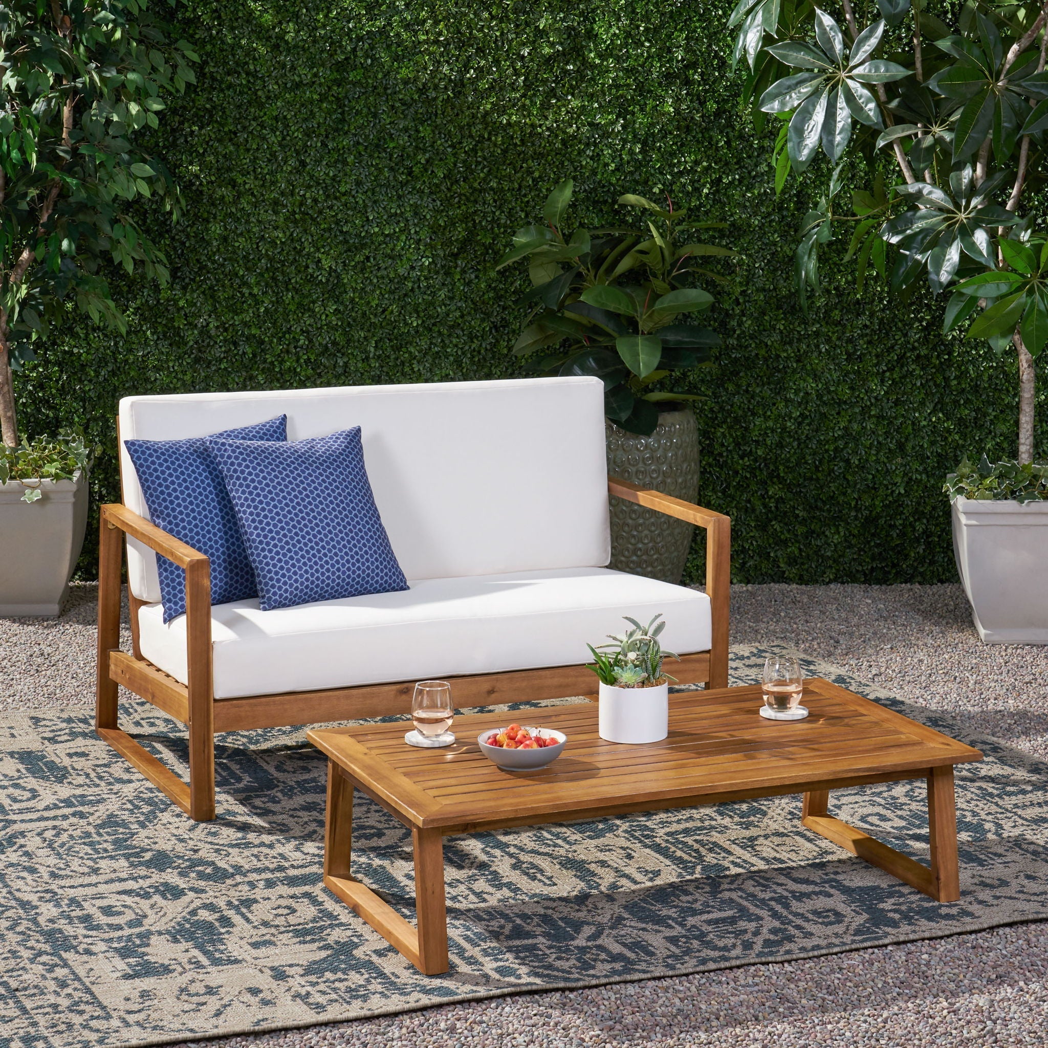 Belgian Loveseat & Coffee Table Set With Water Resistant Cushions