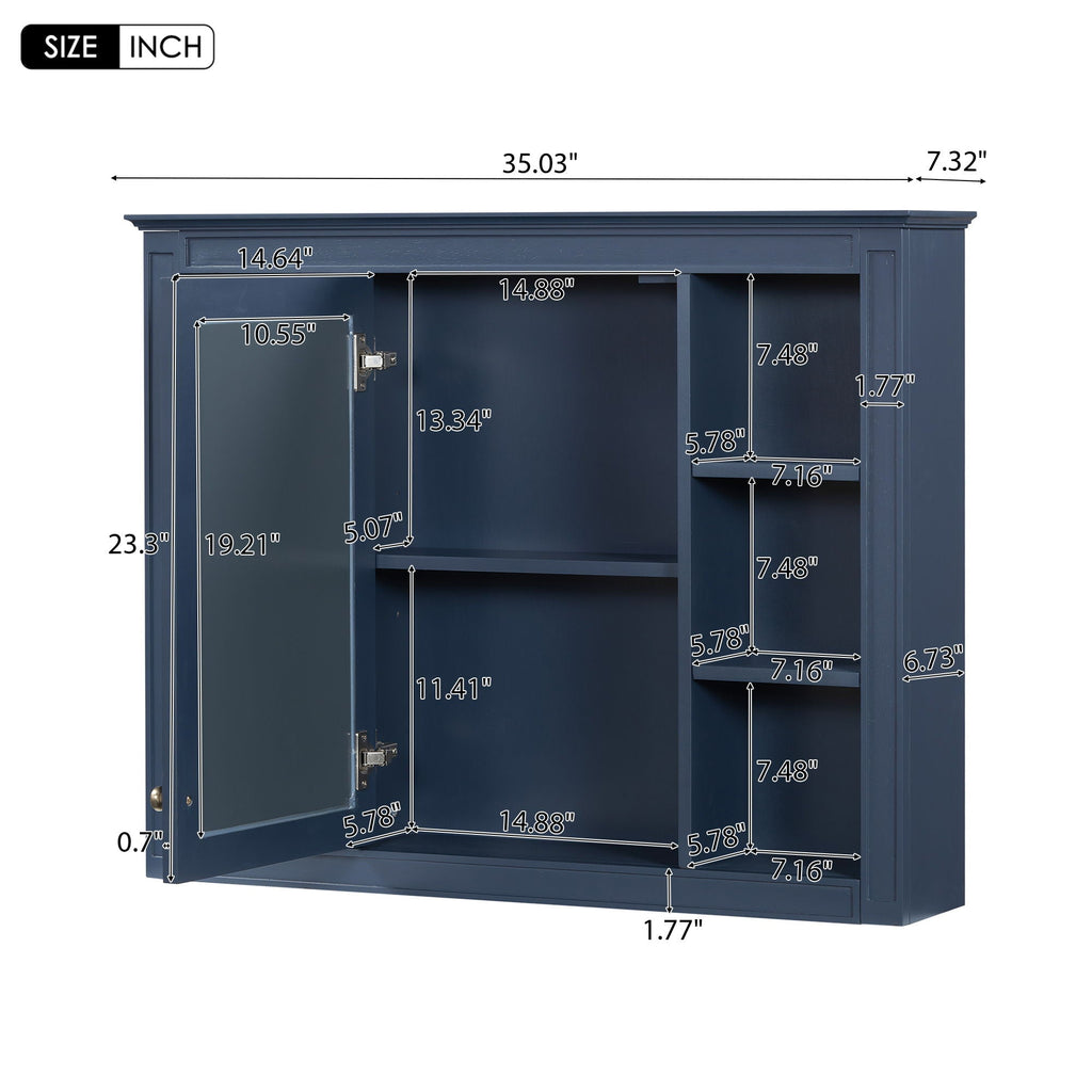 Wall Mounted Medicine Cabinet With Mirror and 6 Open Shelves