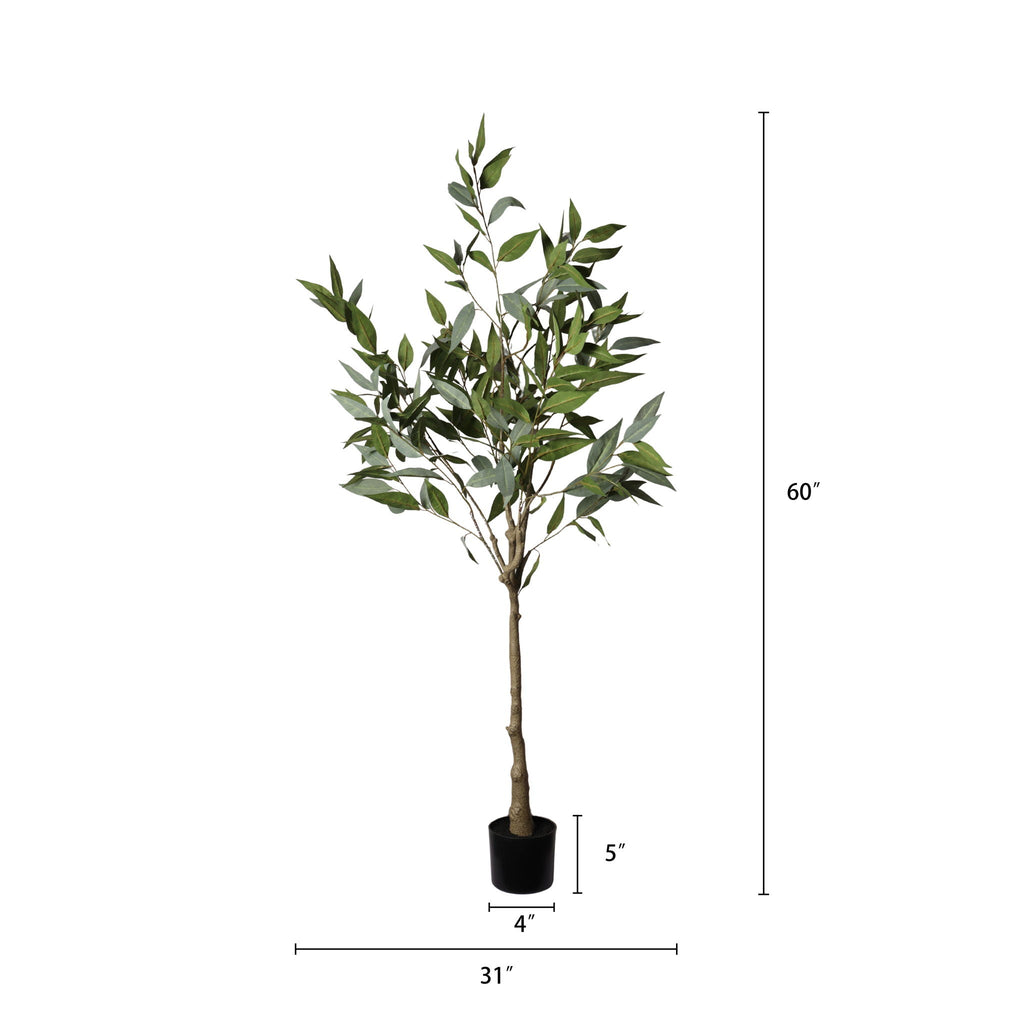 5Ft Realistic Artificial Eucalyptus Tree In Pot With Lush Leaves For Home Office Decor - Green Leaves