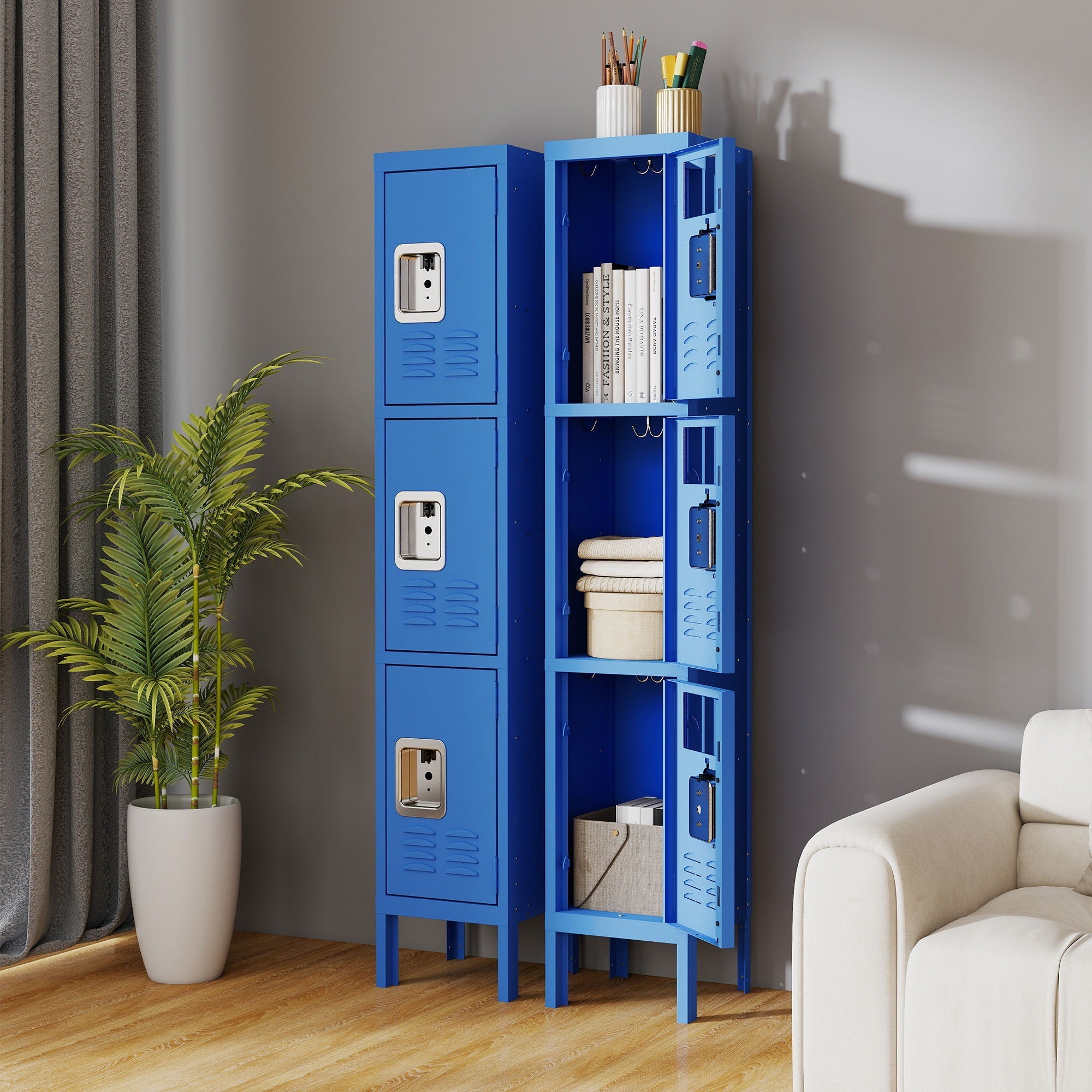 Lockers For Employees With 3 Door Storage Locker Durable For Gym, School, Office - Blue