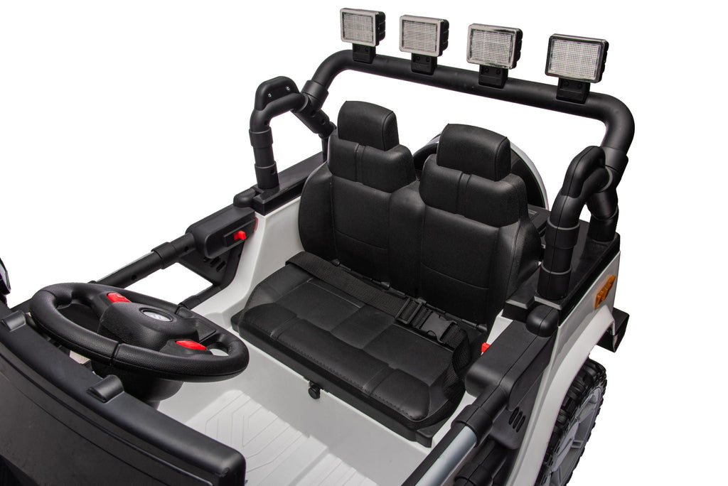 12V7A 30W*2 Four-Wheel Drive Seat One Button Start, Forward And Backward, High And Low Speed, Music, Front Light, Power Display, Two Doors Can Open, 2.4G R / C, Seat Belt Four Wheel Absorber