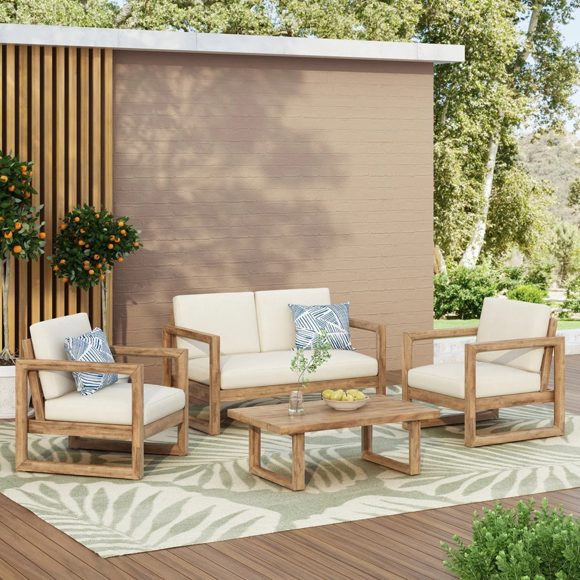 4-Pieces Acacia Wood Patio Furniture Set