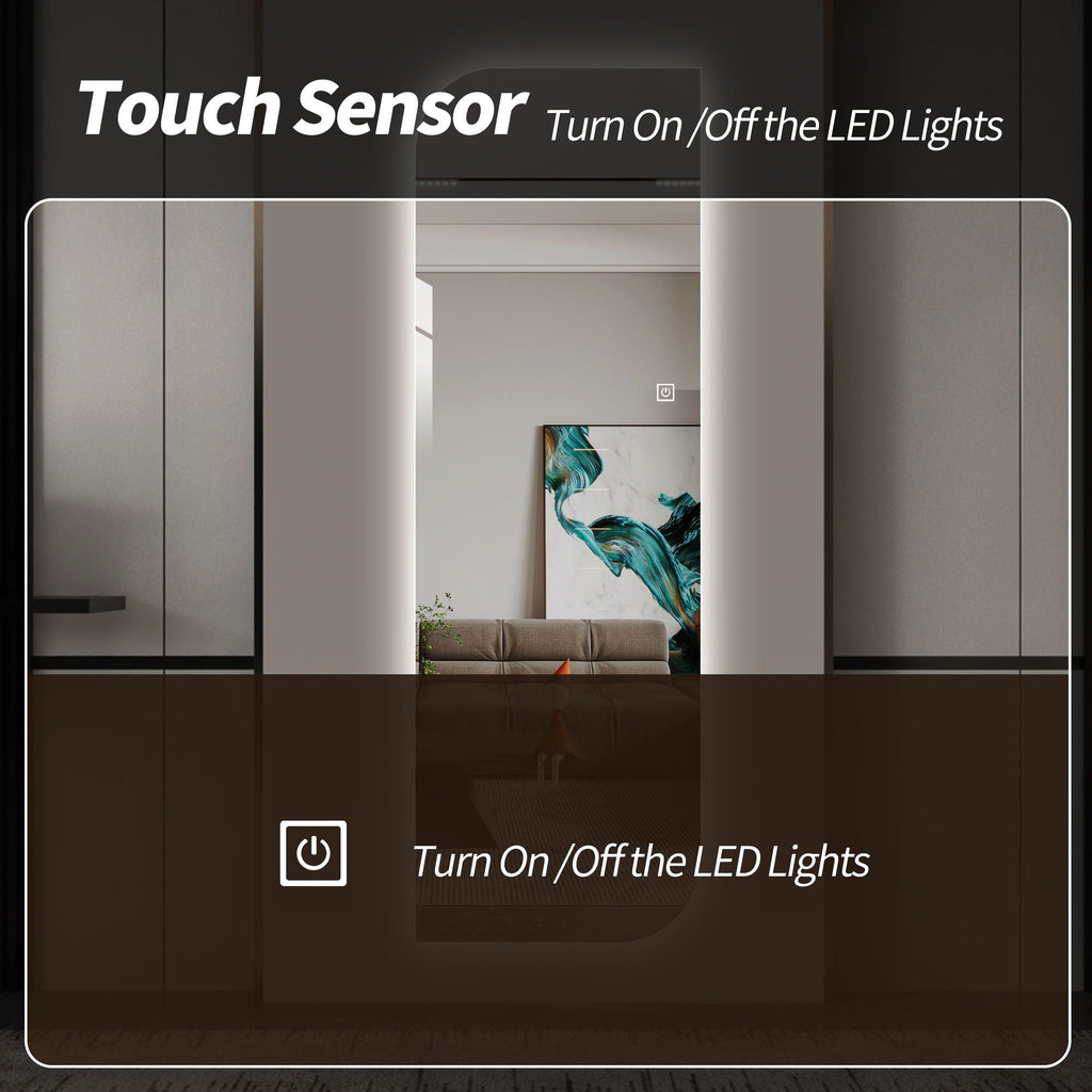 Irregular Shape LED Full Length Wall Mirror With 3 Color Dimmable Lighting - Silver