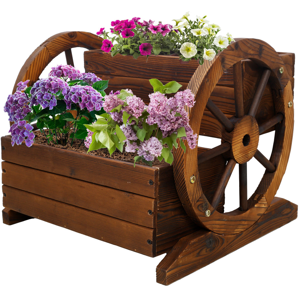 Wooden Wagon Planter Box with Wheels