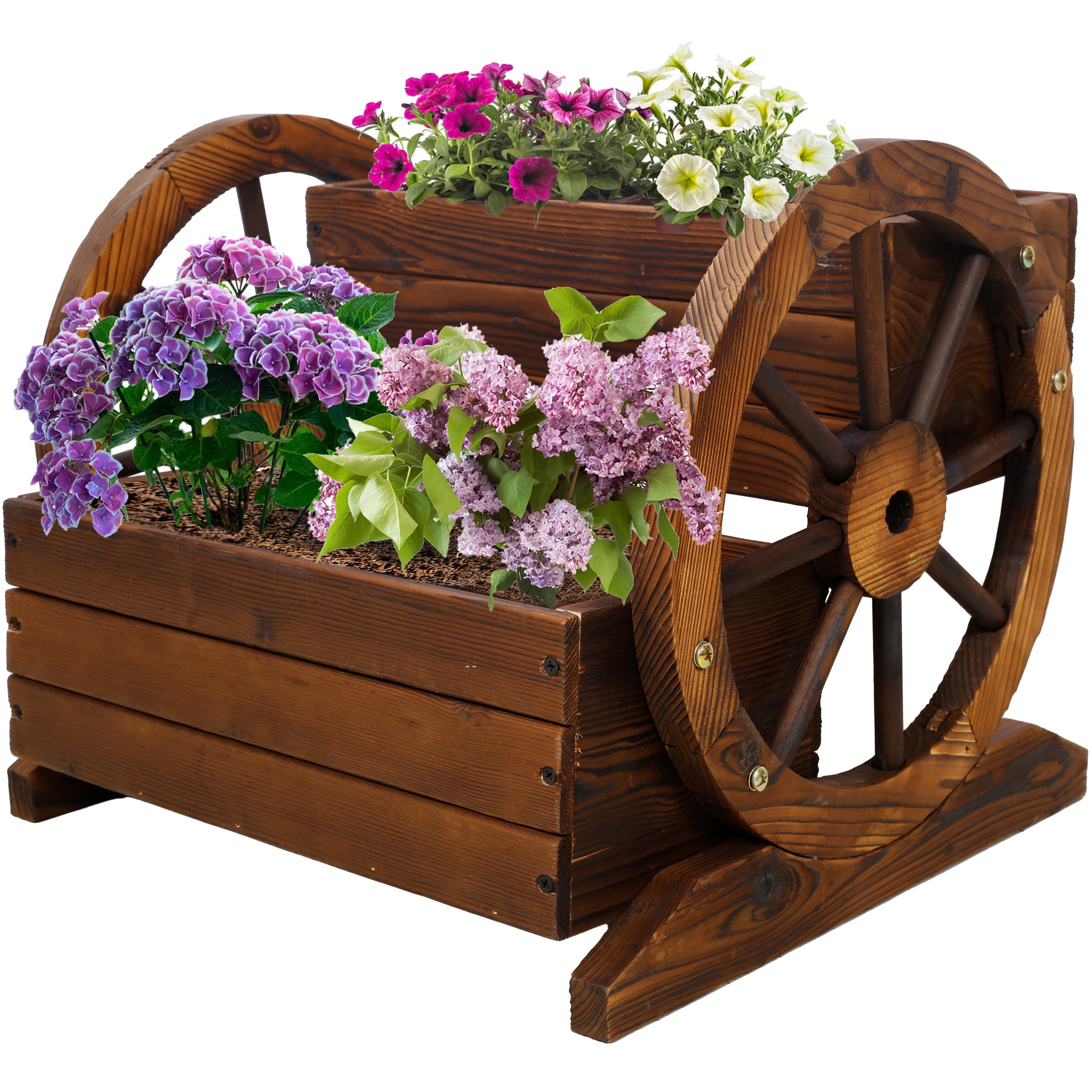 Wooden Wagon Planter Box with Wheels