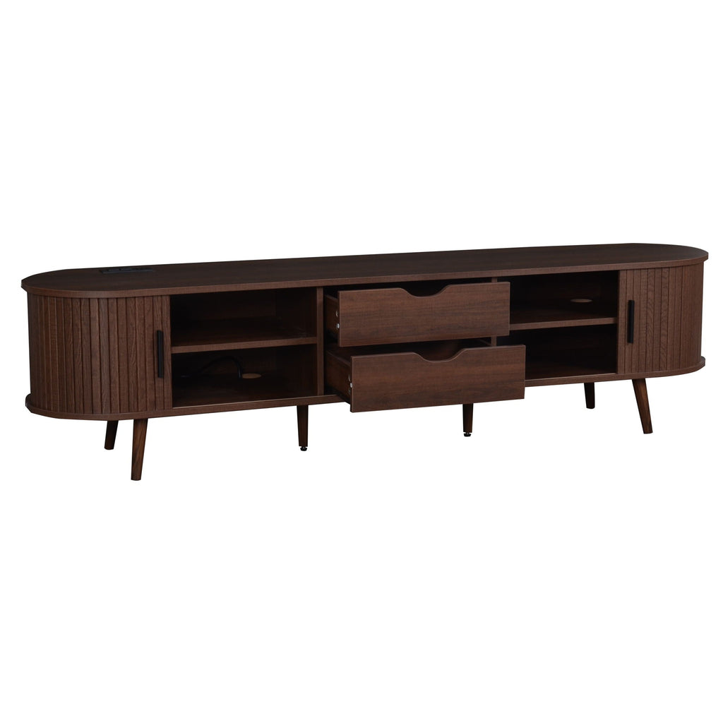 TV Stand For 70" TV With Tambour Doors And Built-In Power Outlet