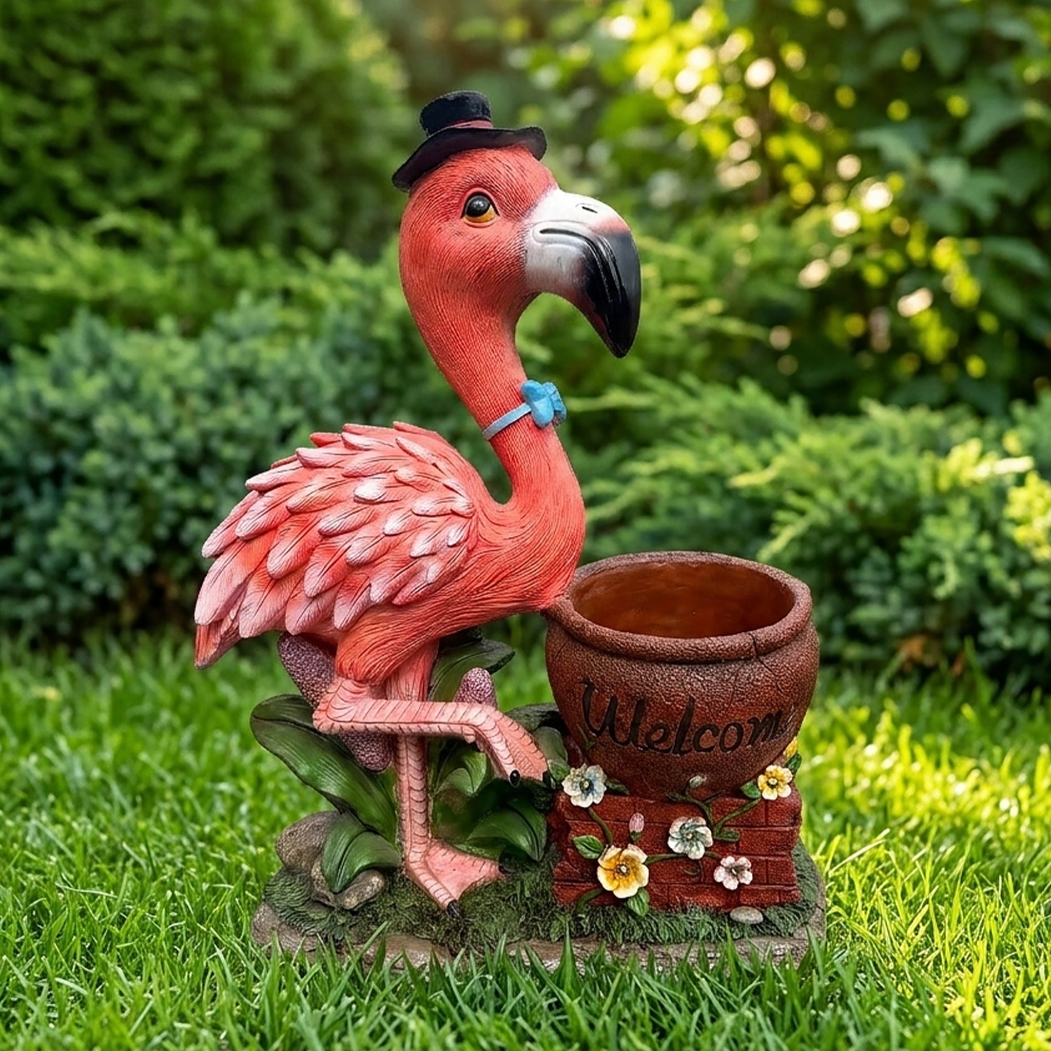 Outdoor Garden Sculpture Flamingo Flower Pot Planter