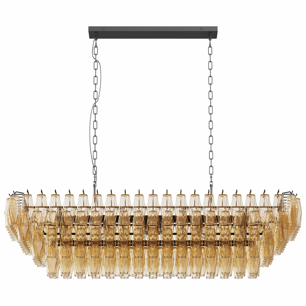 54-Inch Black Rectangular 12-Light Smoke Glass Chandelier