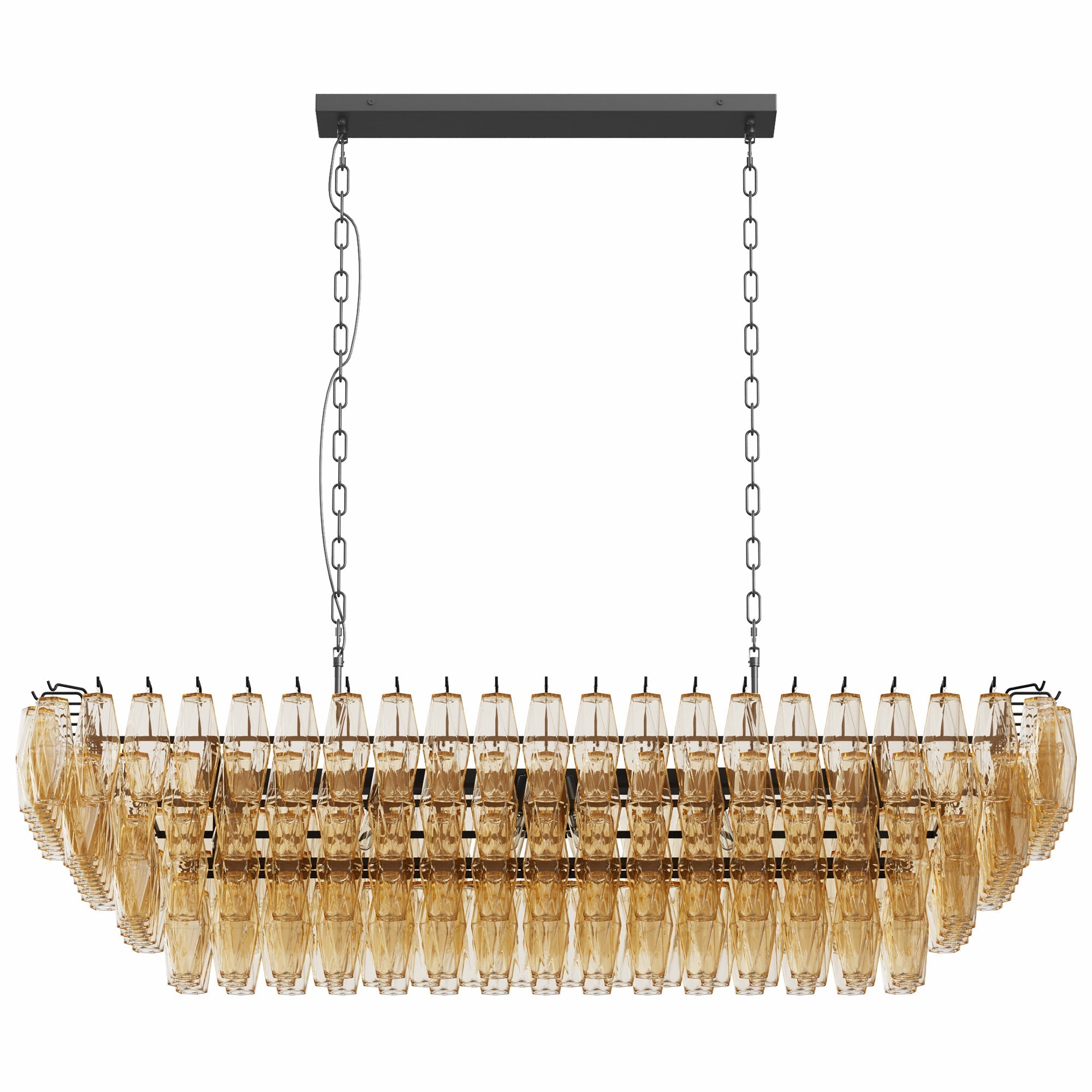 54-Inch Black Rectangular 12-Light Smoke Glass Chandelier
