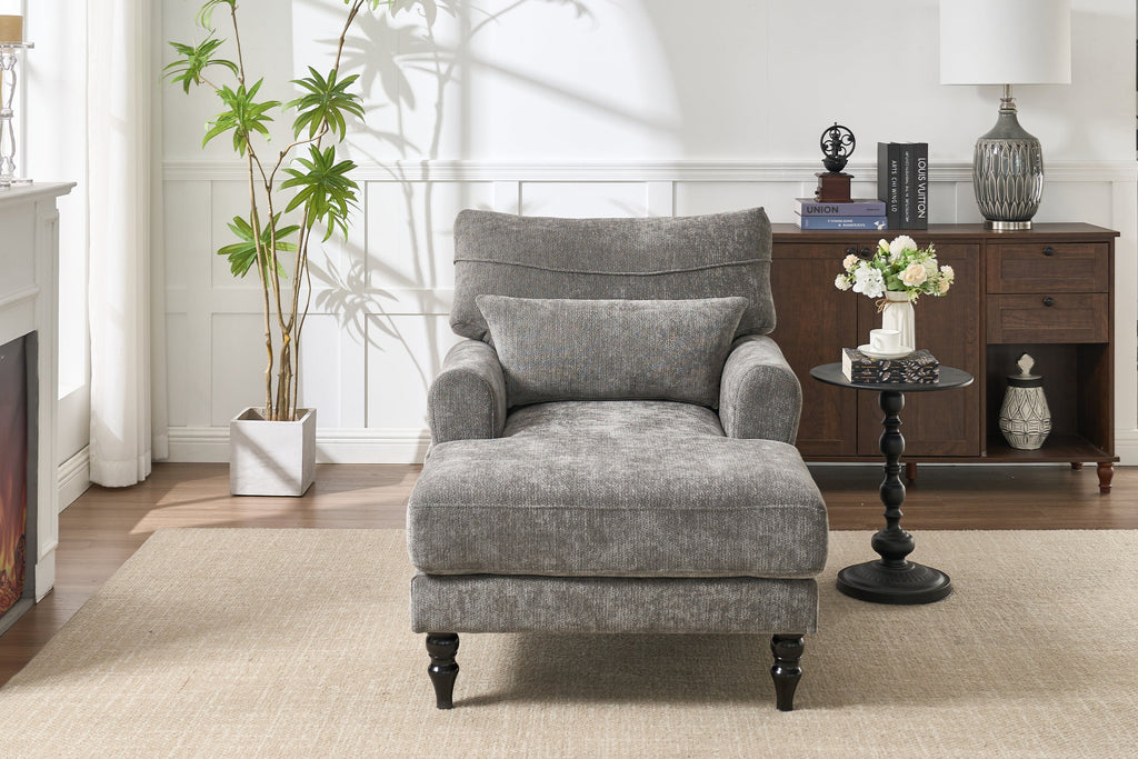 Modern Grey Upholstered Chaise Lounge Sofa Recliner
