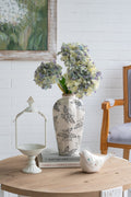 8.1x8.1x13.6' White Ceramic Accent Vase with Gray Floral Design