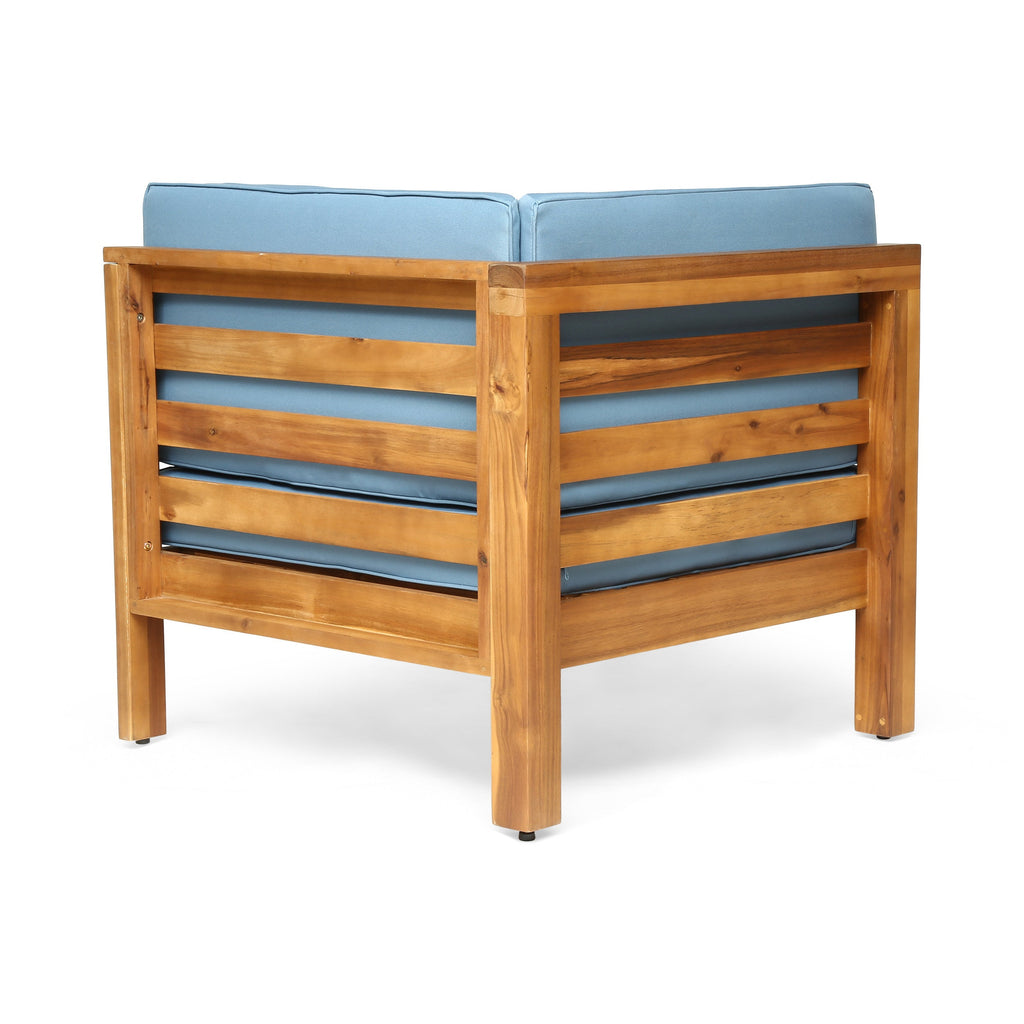 Oana Outdoor Wooden Sectional Set With Cushions, Blue