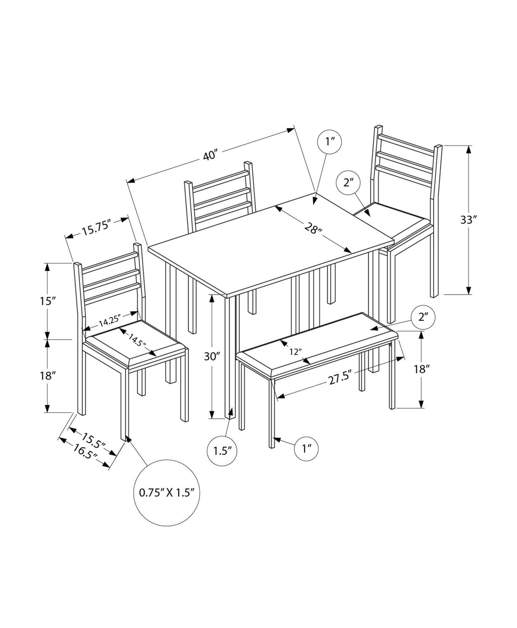 Dining Set, 5 Pieces, Rectangular, Small, Contemporary & Modern