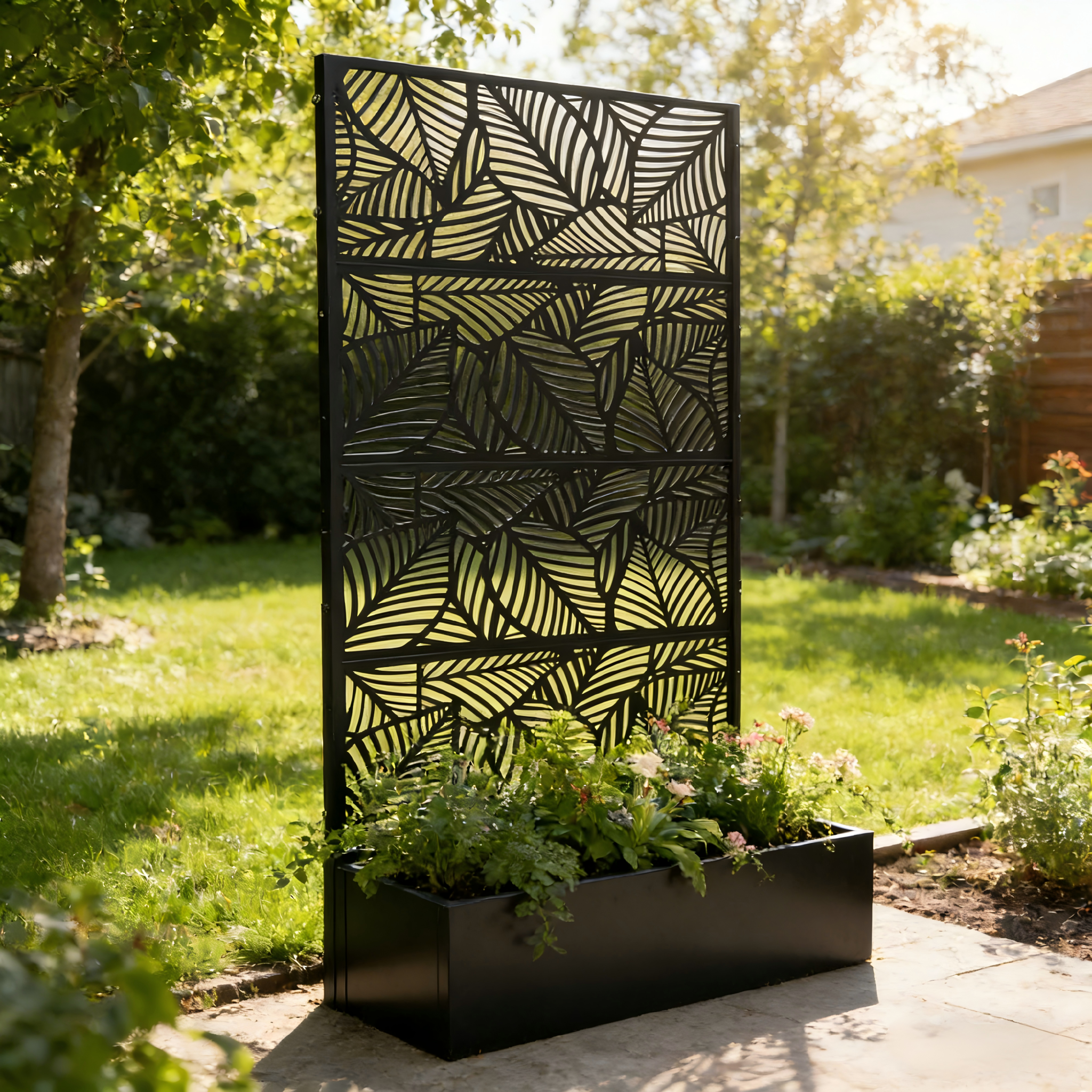 70.87" H × 46.06" W Leaf Pattern Privacy Screen with Planter Box
