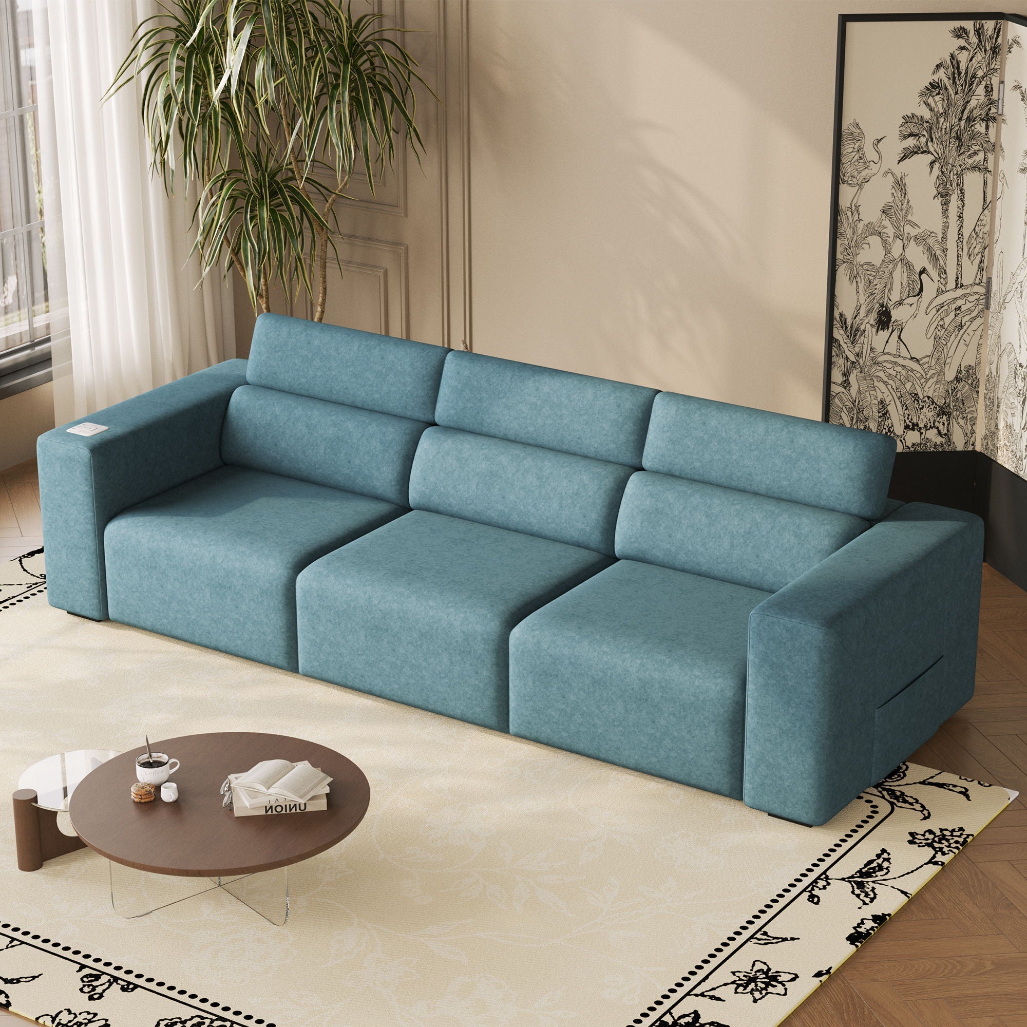 3 Seater Power Recliner Sofa With Wireless Charging And Remote Control