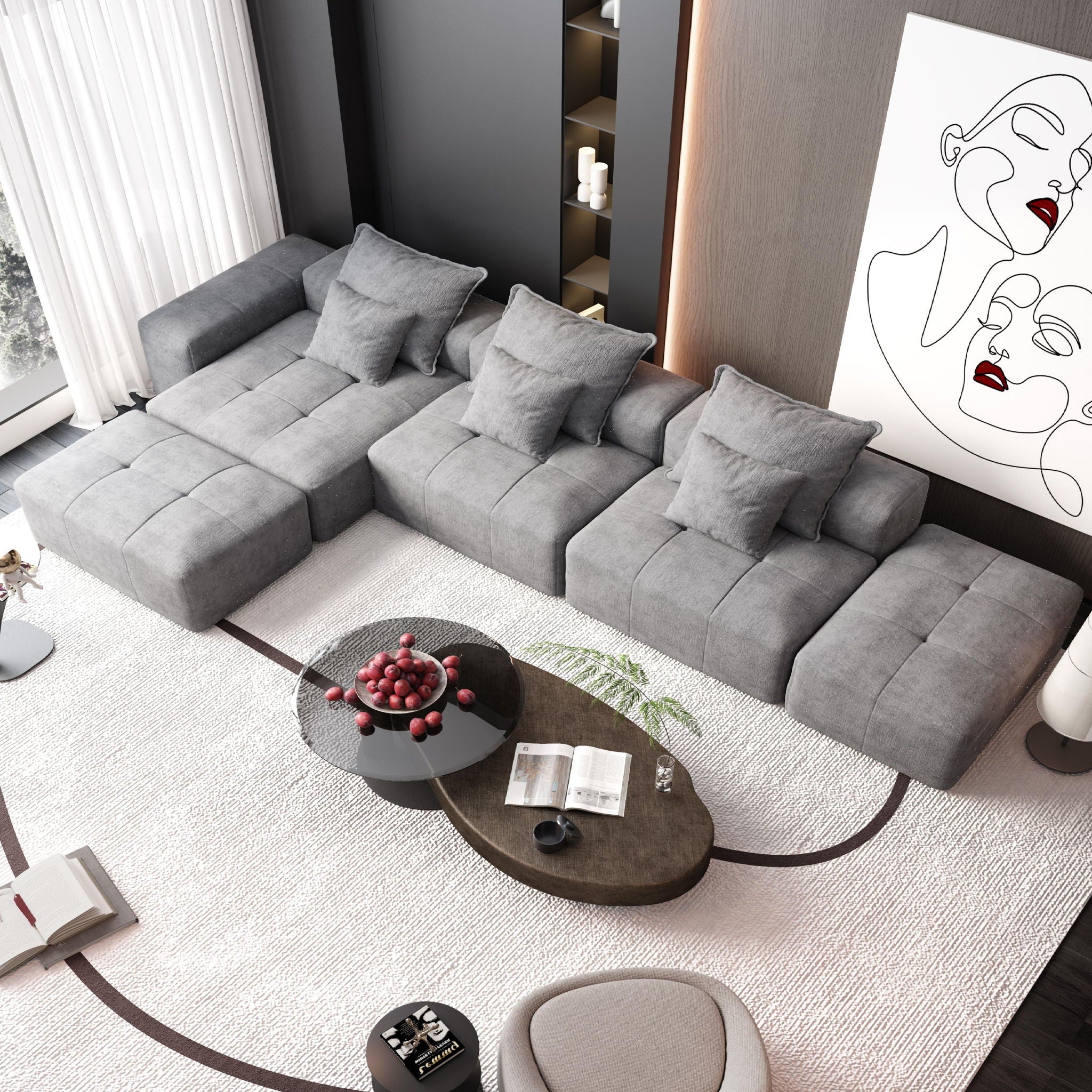 Modern Oversized DIY Combination Modular Sectional Sofa With Pillows