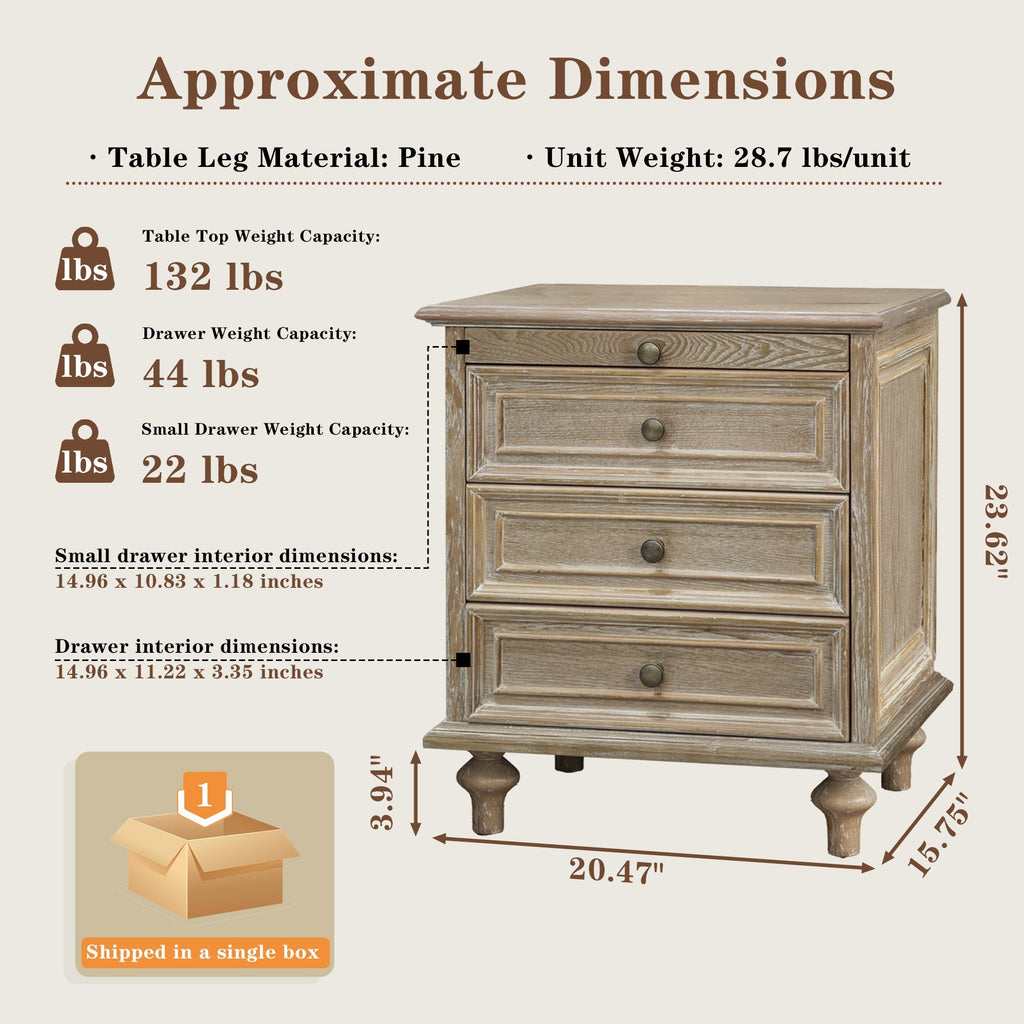 Farmhouse Nightstands with 4 Drawers and Pull-Out Shelf