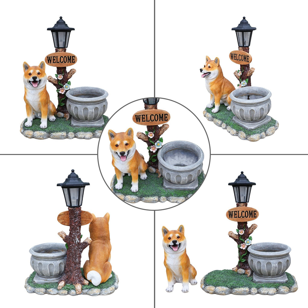 Sitting Akita Dog Planter Garden Decor