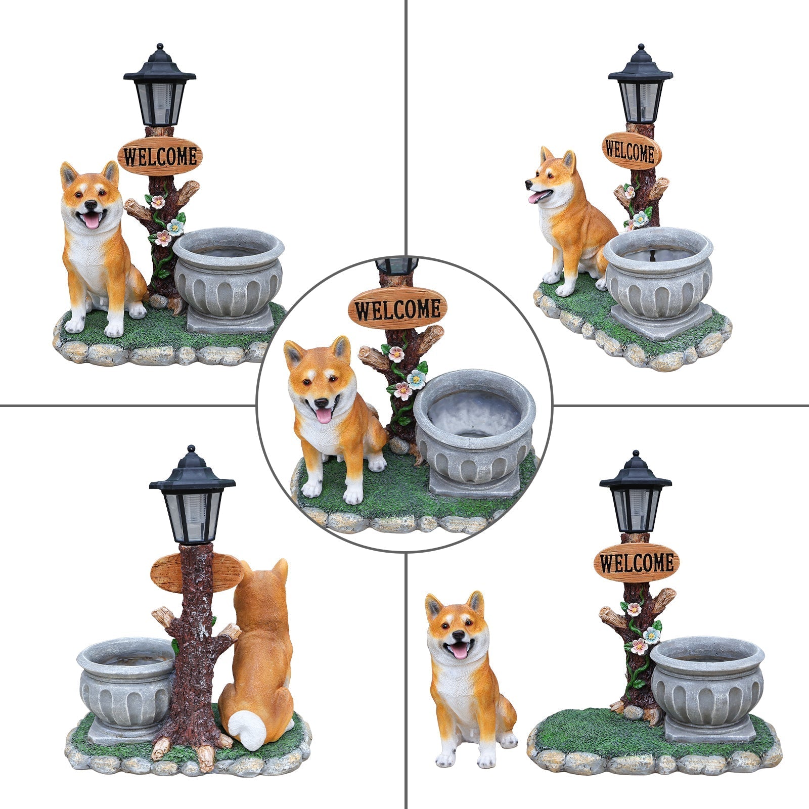 Sitting Akita Dog Planter Garden Decor